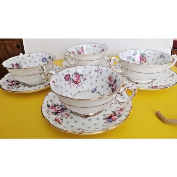 Swansee England Other - Swansea England Bone China Two Handled Soup Bowls & Saucer sets(4) Midsummer
